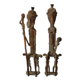 African Art Dogon Mali Couple of ancestors Bronze 31 cm