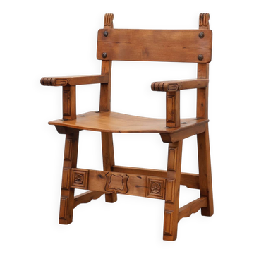 Rustic carved oak Iberian side chair, Spain ca. 1900