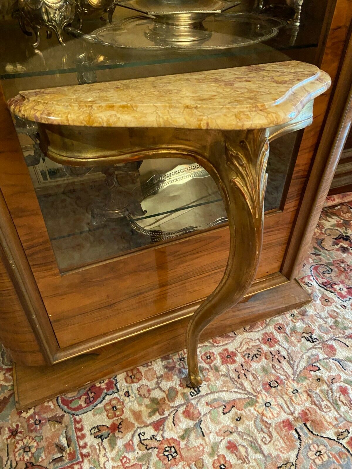 Wall console in gilded wood marble top Louis XV style