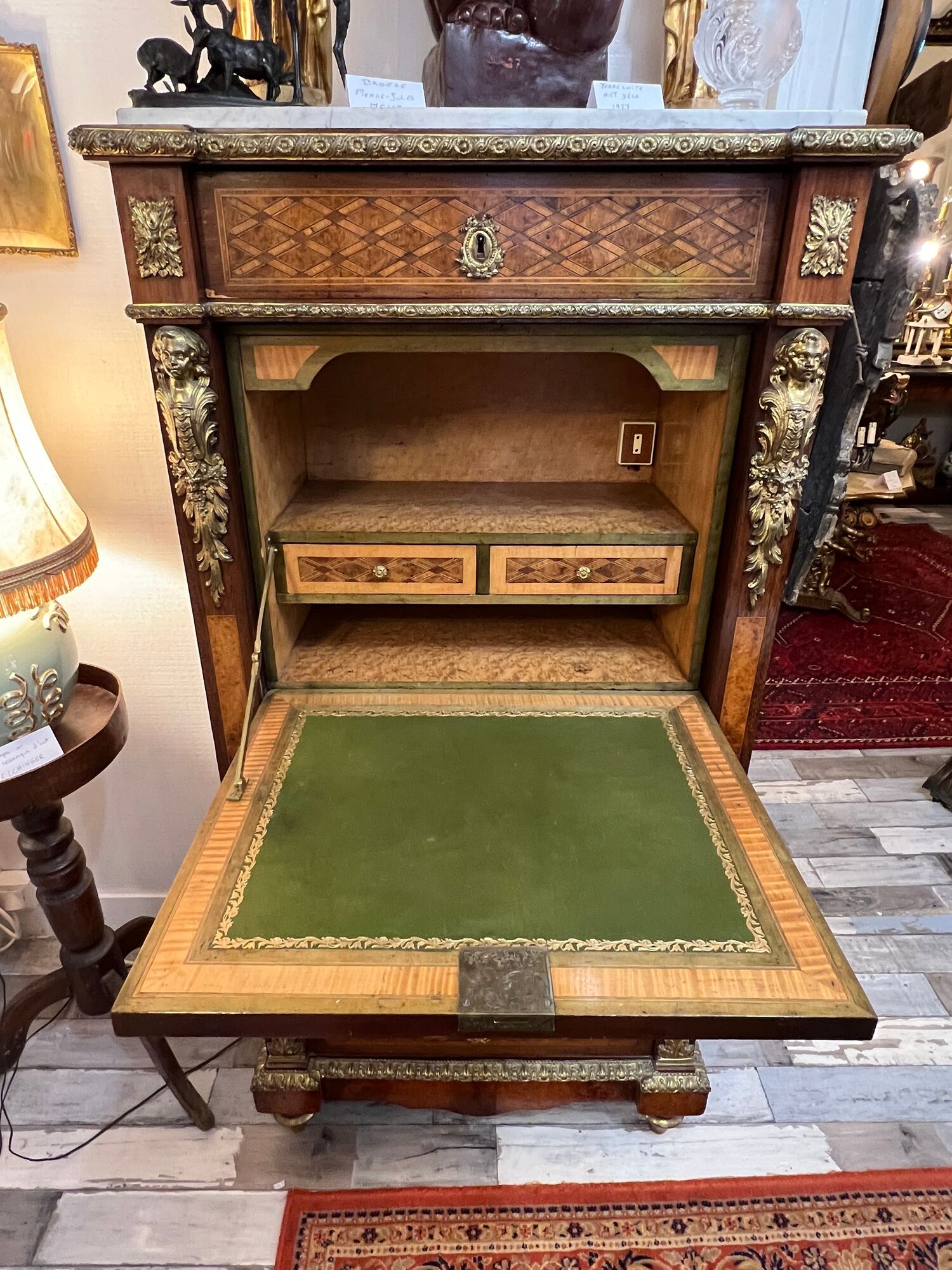 Secretary Ancien, Napoleon III, Late Nineteenth Century, Marquetry And Gilded Bronze