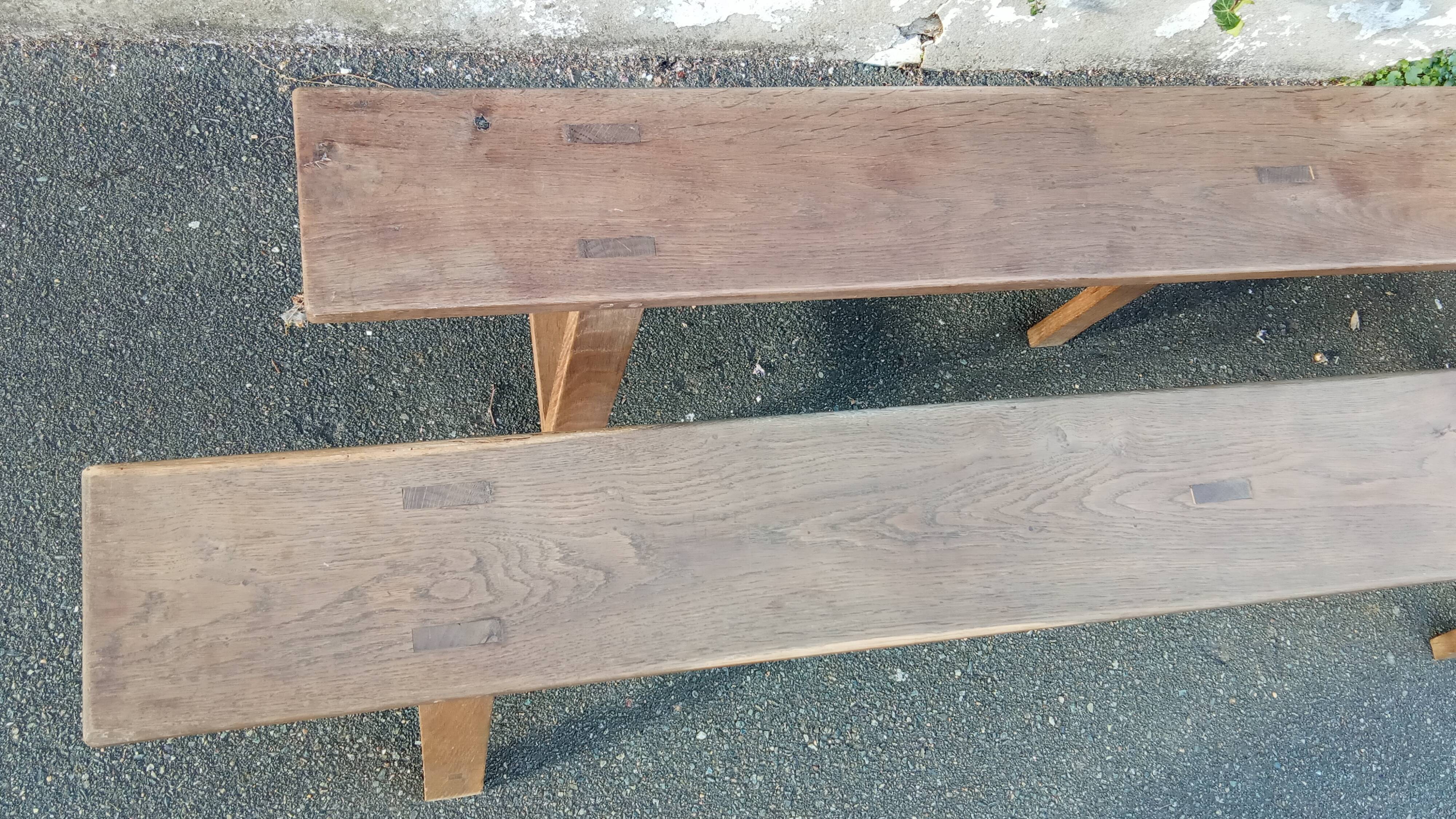 Pair of oak benches 166 cm