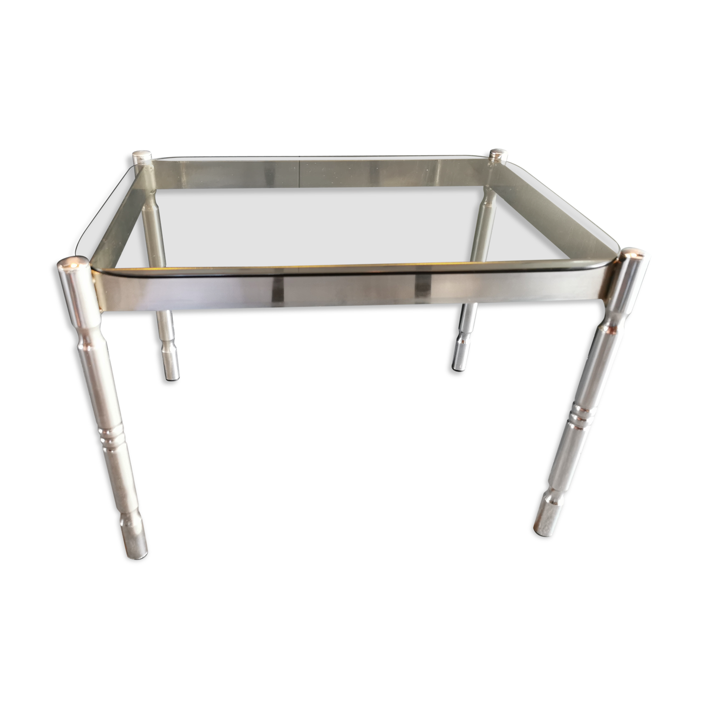 Vintage coffee table in chrome metal and smoked glass