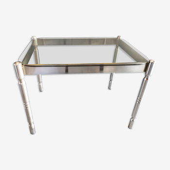 Vintage coffee table in chrome metal and smoked glass