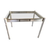 Table basse vintage en métal chromé et verre fumé