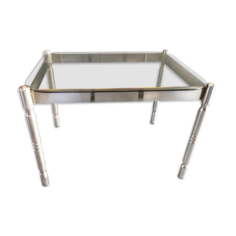 Vintage coffee table in chrome metal and smoked glass