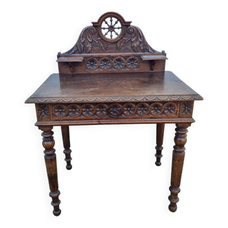 Carved oak desk from Brittany, early 20th century.