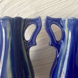 Pair of Art Deco vases in faience from Vierzon, Louis Gueule, cobalt blue.