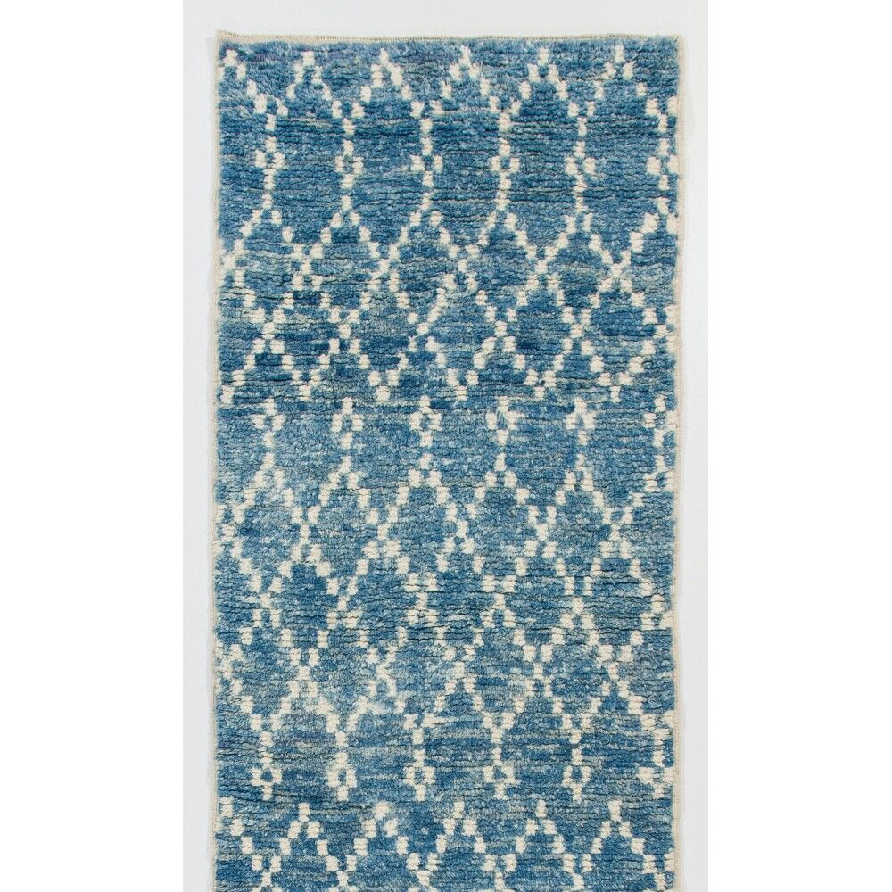 Moroccan Berber Tulu Runner Rug in Light Blue Color. 100 Wool