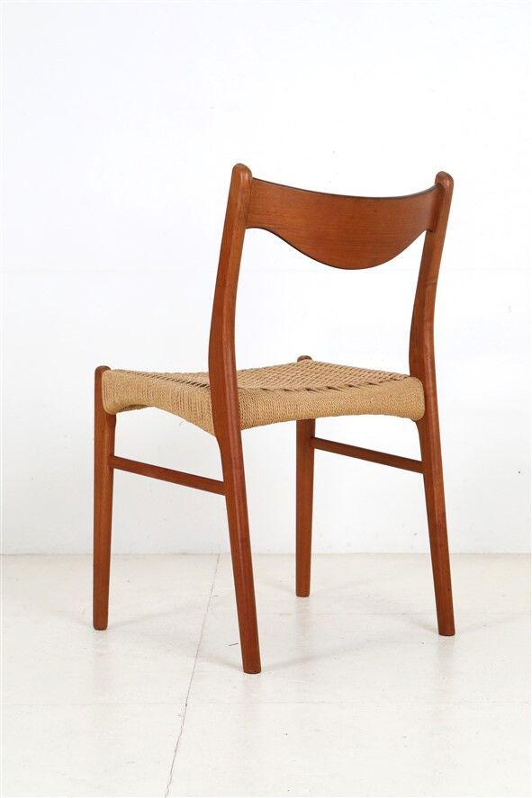 Ensemble de 6 chaises Glyngøre / Arne Wahl Iversen “GS 60” / teck / corde à papier / années 1960 / années 1970