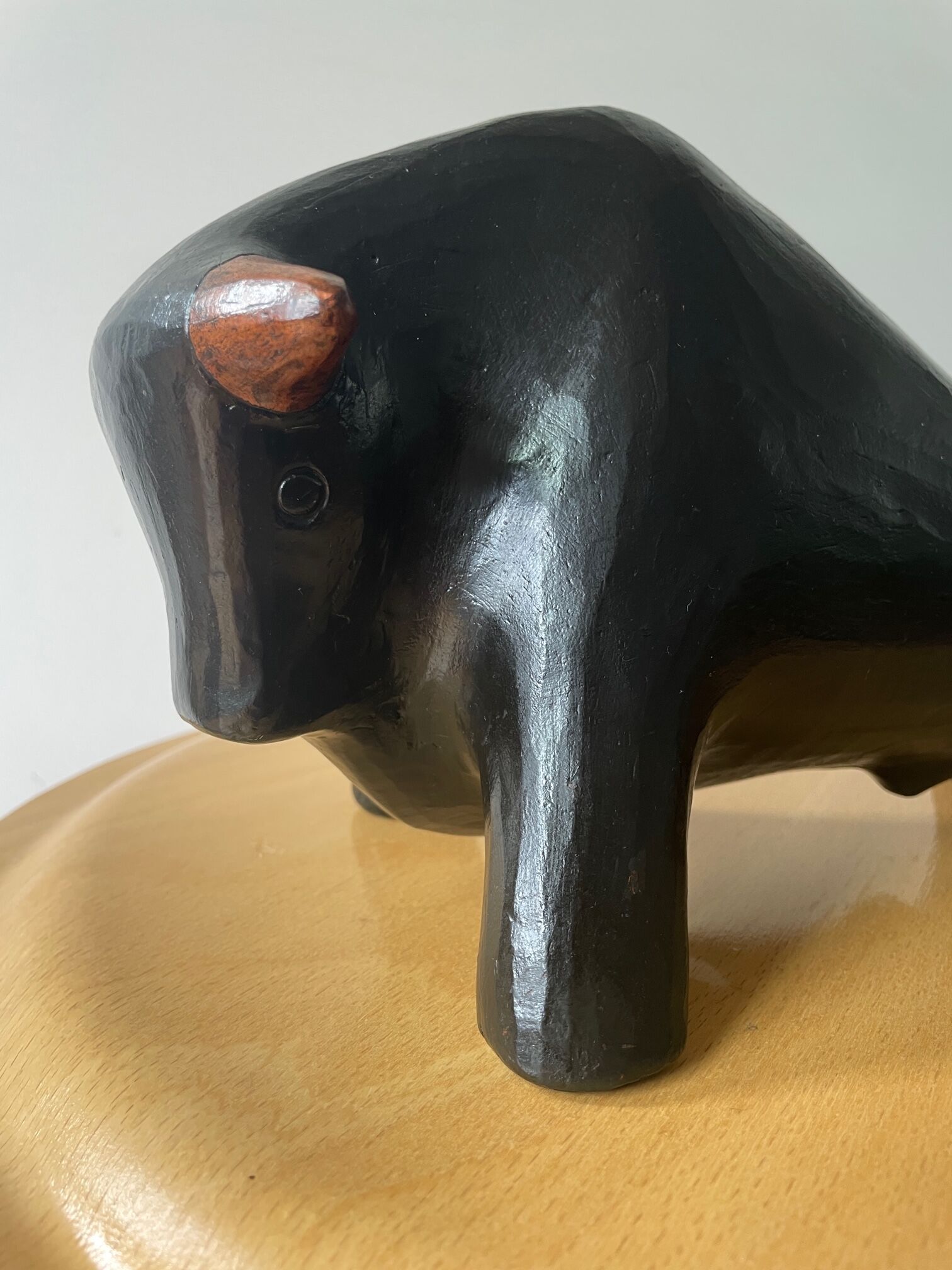 Abstract ceramic bull signed Florentino. Spanish earthenware clay art. 70's