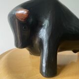 Abstract ceramic bull signed Florentino. Spanish earthenware clay art. 70's