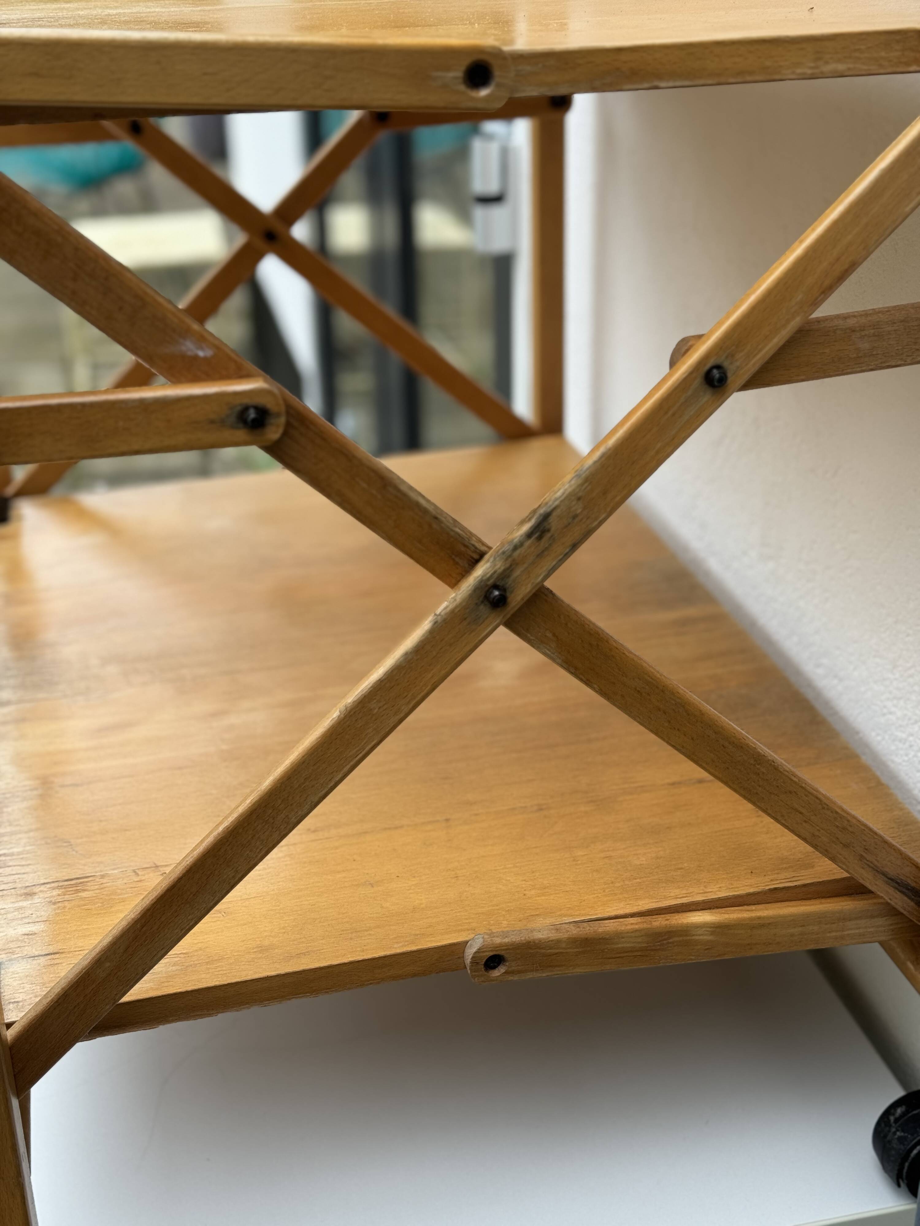Vintage Foldable Pine Wood Serving Cart