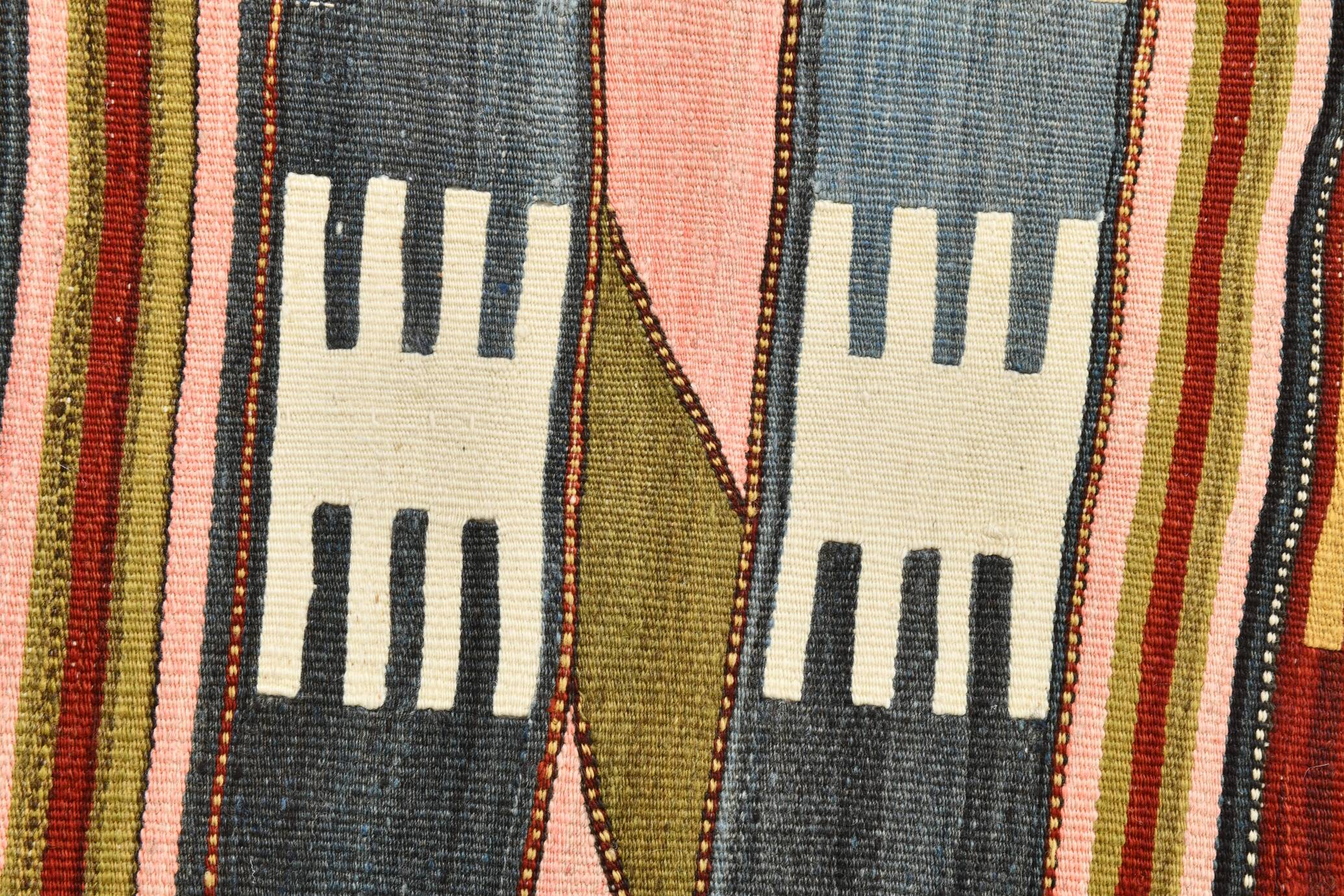 Tapis kilim turc Orientel 4x9, style géométrique, 132x280 cm