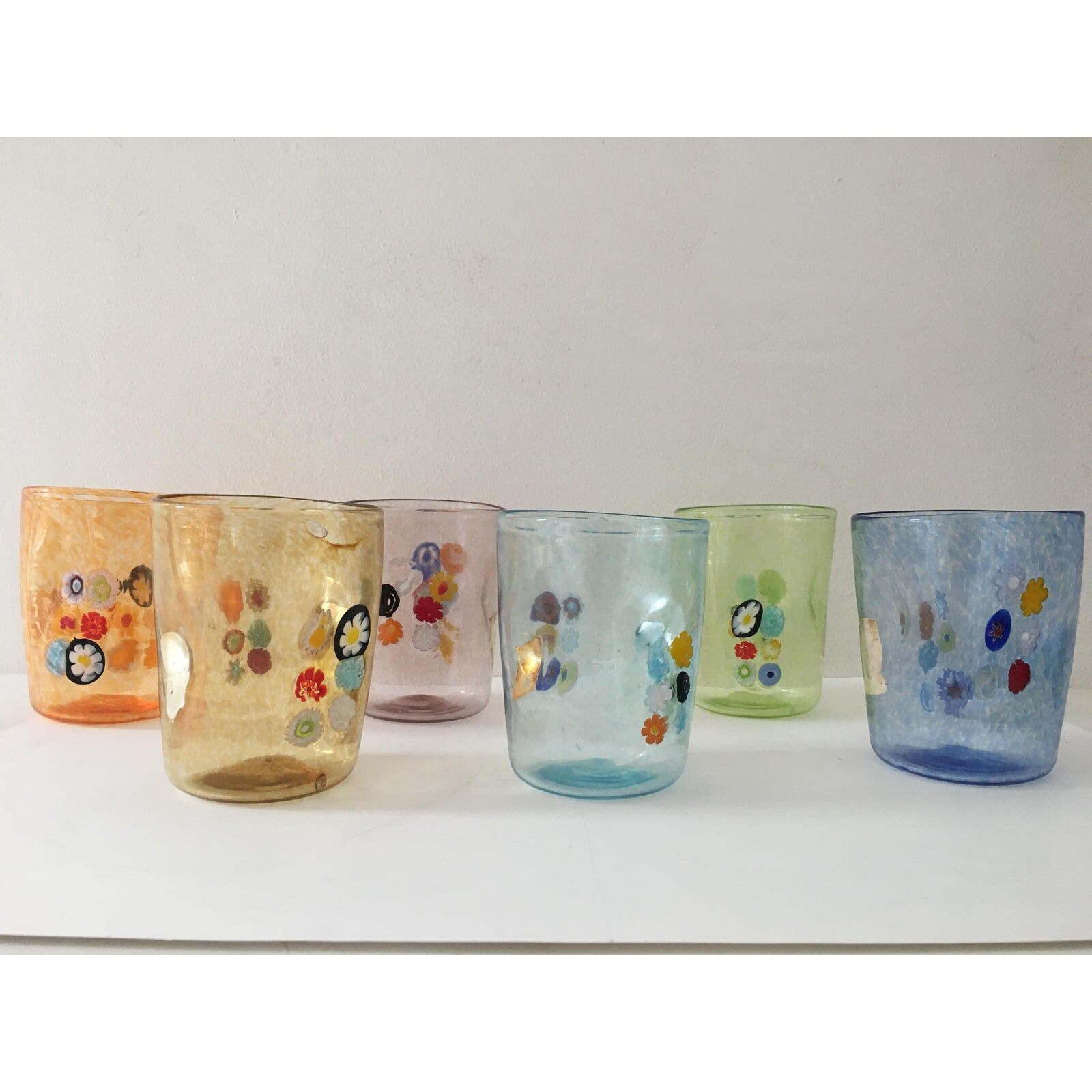 Service of 6 Murano glasses water "goto" "murrisa" in Murano glass unique piece