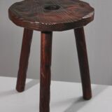 Brutalist tripod stool, solid pine, 1950s