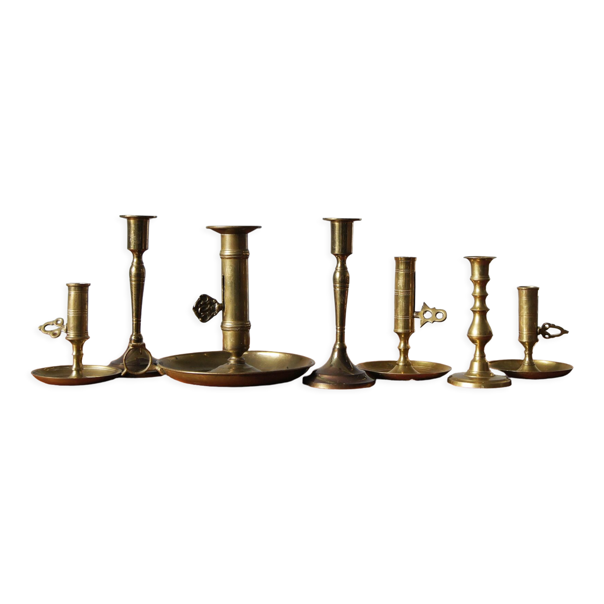 Vintage Brass Candlesticks, 1960s, Set of 7