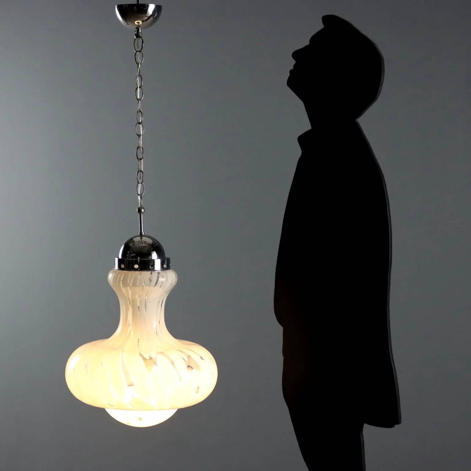 Vintage glass and chrome metal lamp, design, Italy, 1960s-1970s
