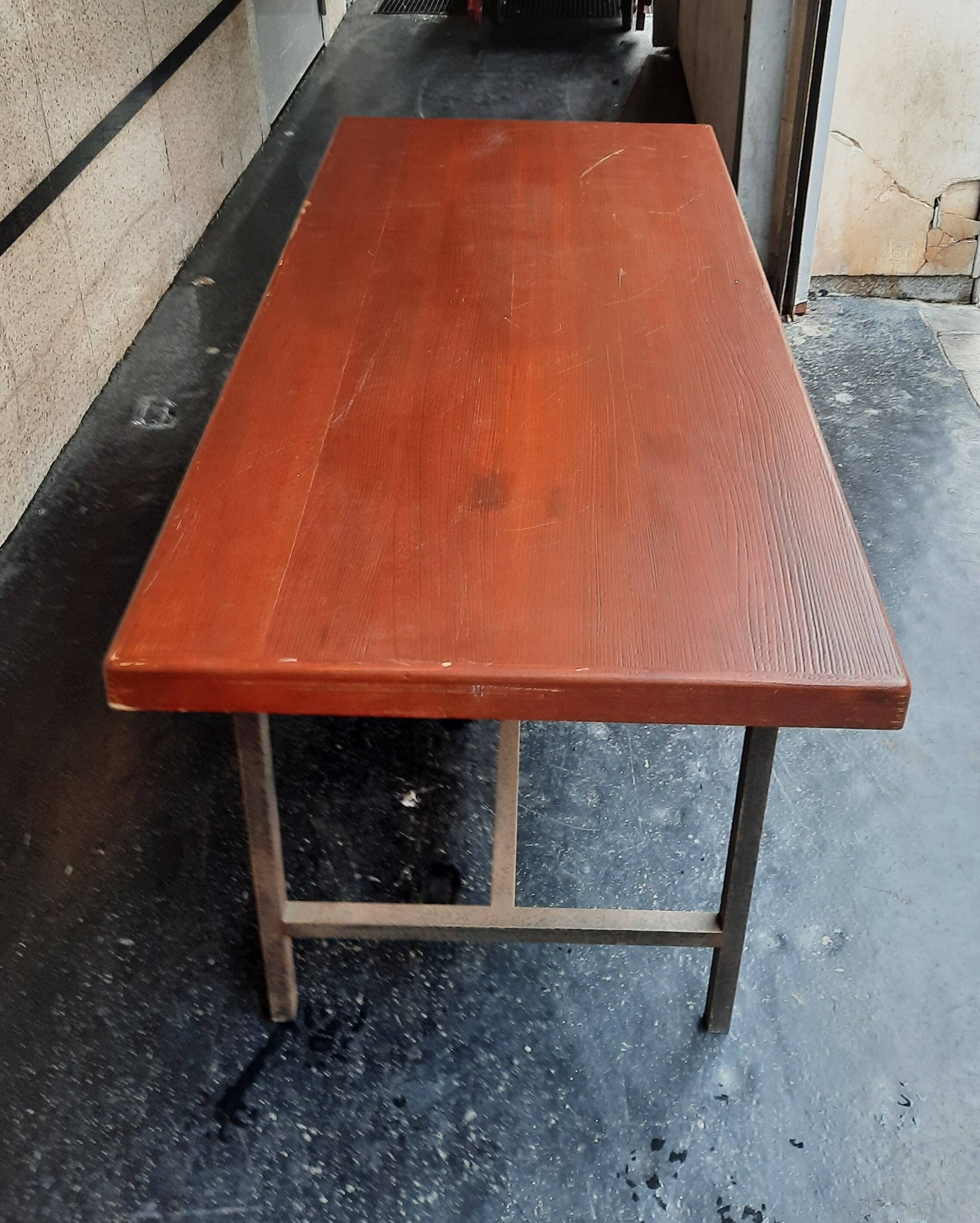 Rectangular steel and wood table