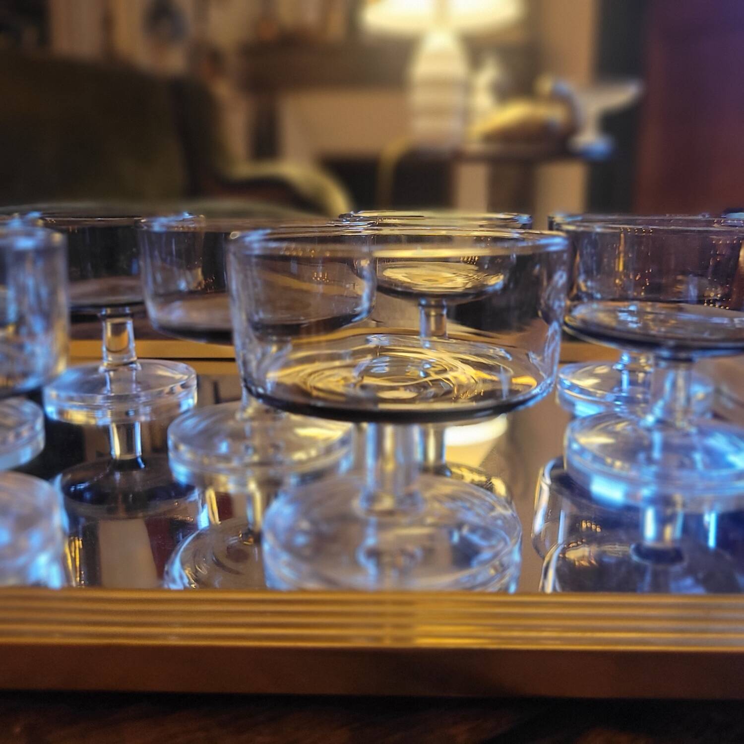 Set of 8 smoked and clear glass cups from the 70s, 80s.