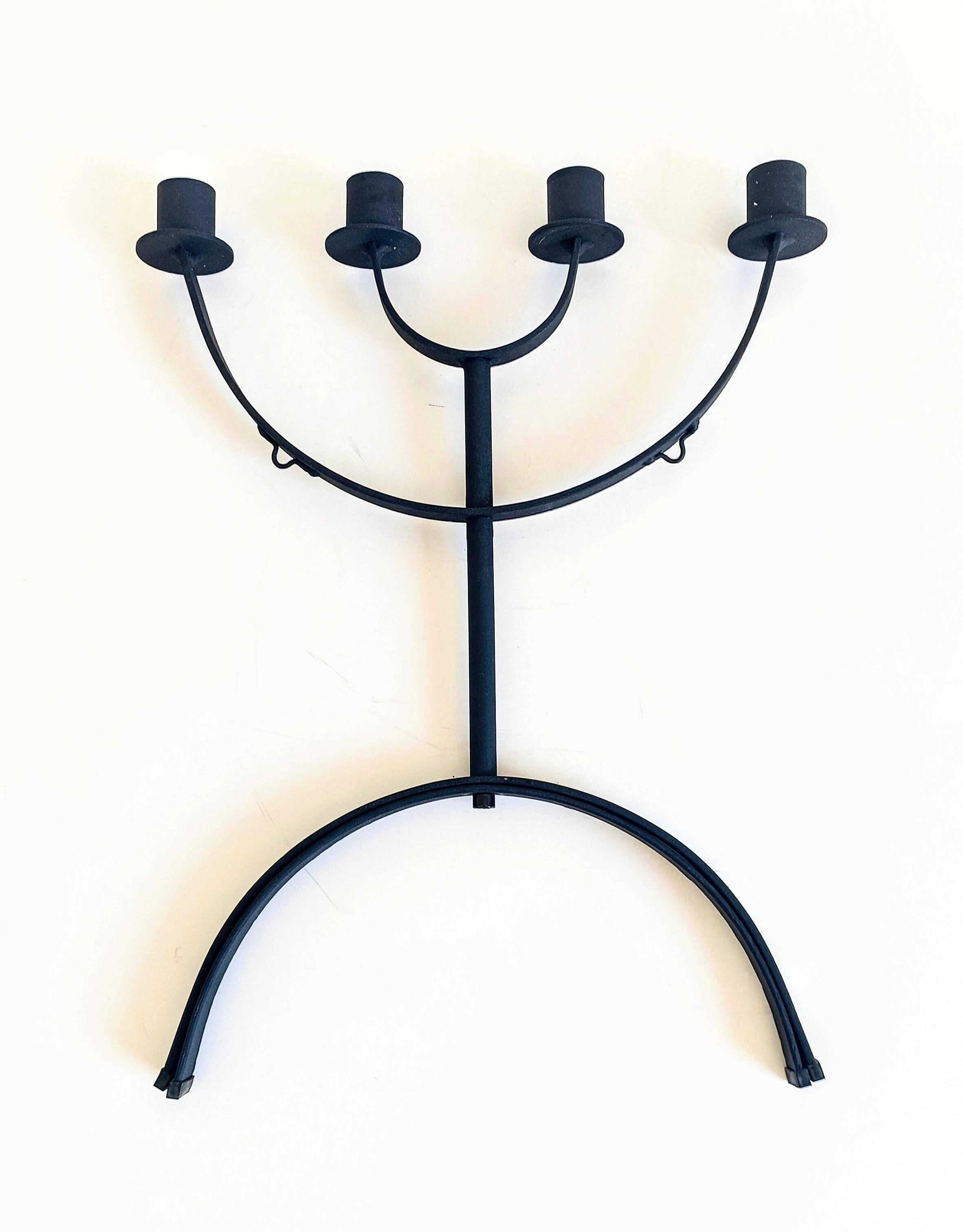 Mid-Century Minimalistic Black Wrought Iron Menorah Candelabra
