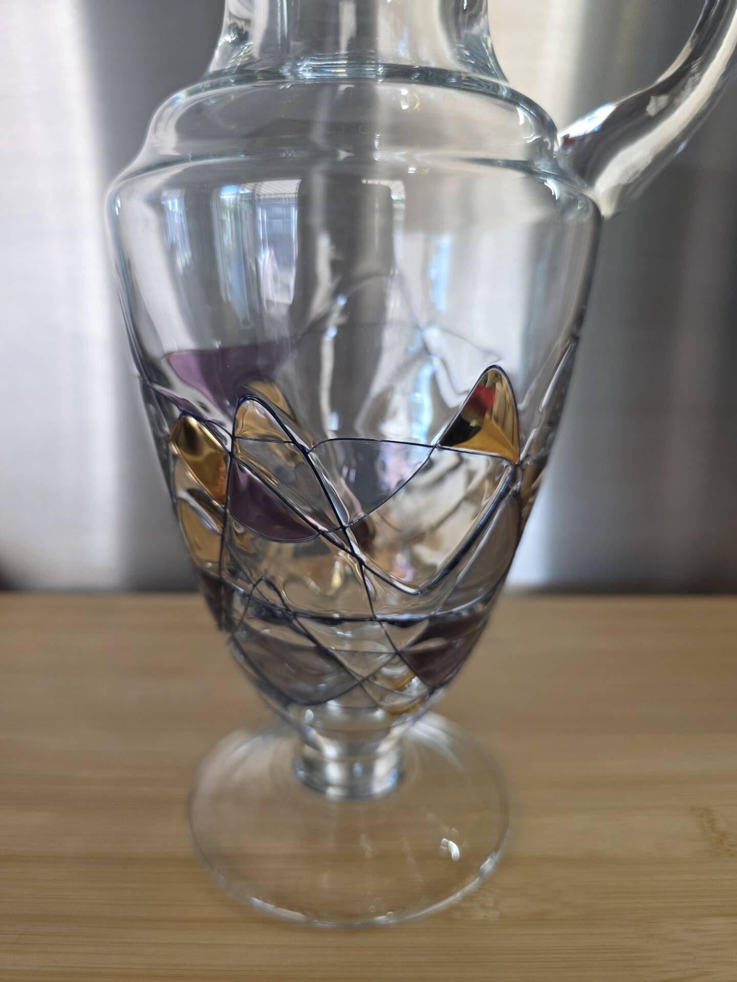 Large carafe / Jug in Paris crystal with stained glass decoration signed H 30 cm