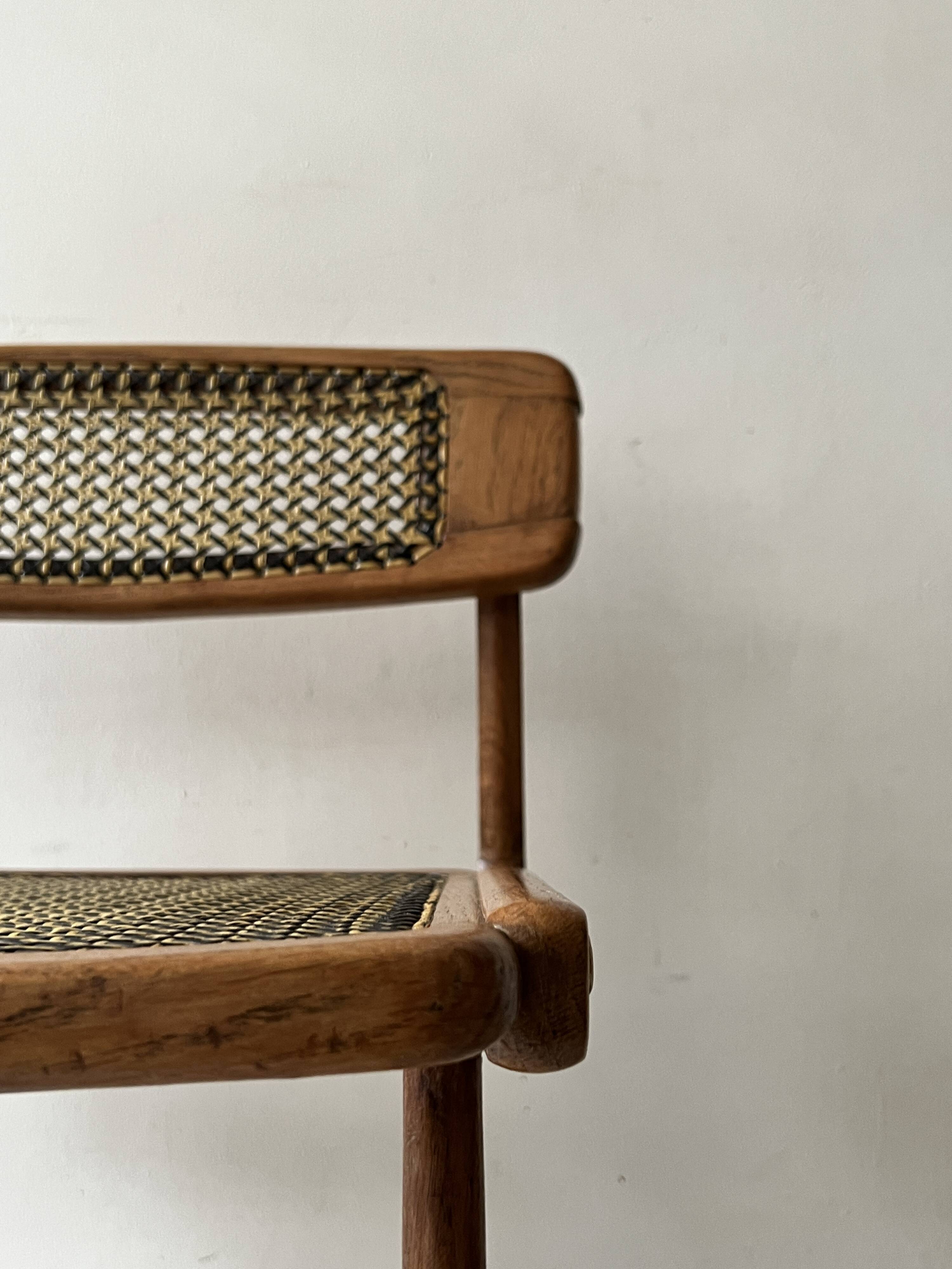 Teak wood and cane chair design, SNA Roset / Landault 1950-60