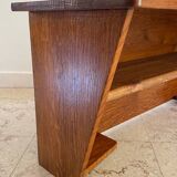 Vintage solid oak geometric wall shelf