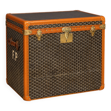 Antique 20thC French Hat Trunk In Chevron Canvas By Goyard, Paris c.1920