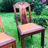 Pair of vintage art deco chairs in wood and camel Skai