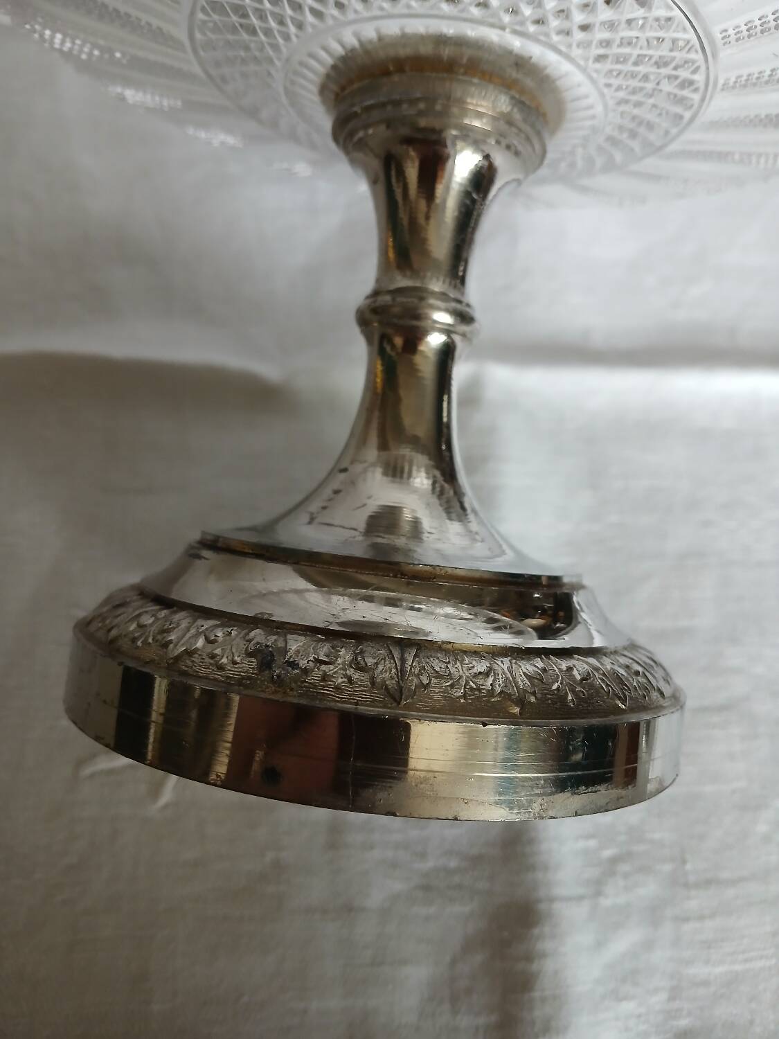 Antique glass and metal fruit bowl