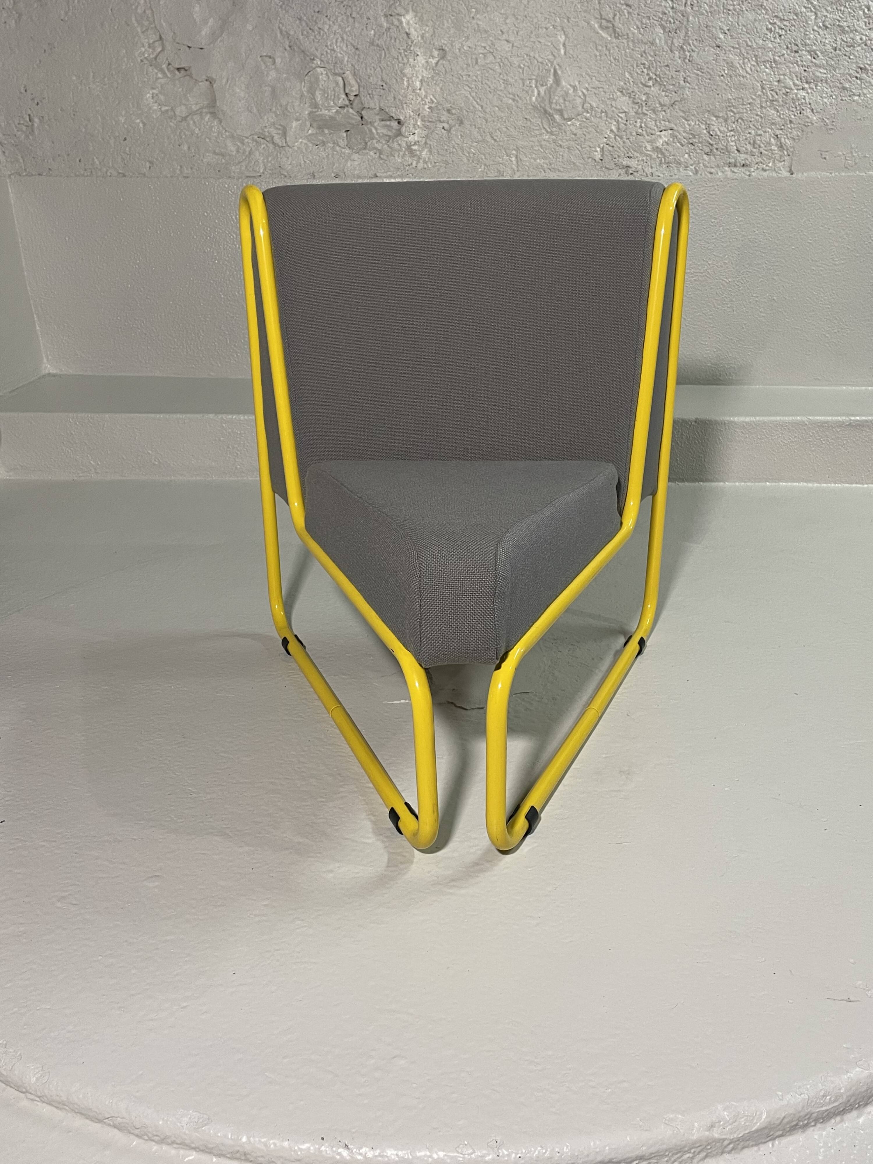 Modular tubular bench in yellow & grey fabric