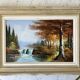Tableau ancien paysage rivière vintage signé