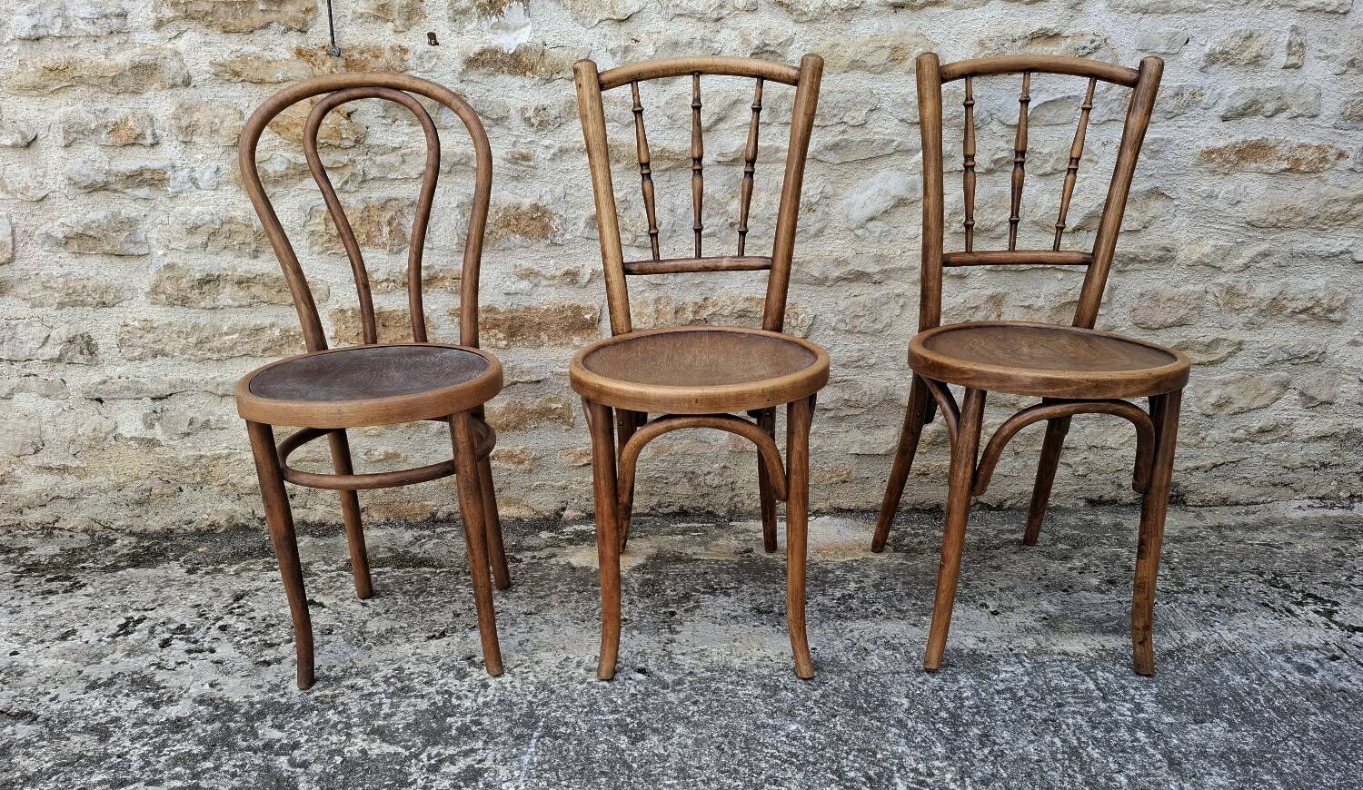 6 mismatched bistro chairs