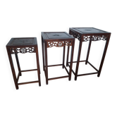 3 Chinese nesting tables in wood and brass.