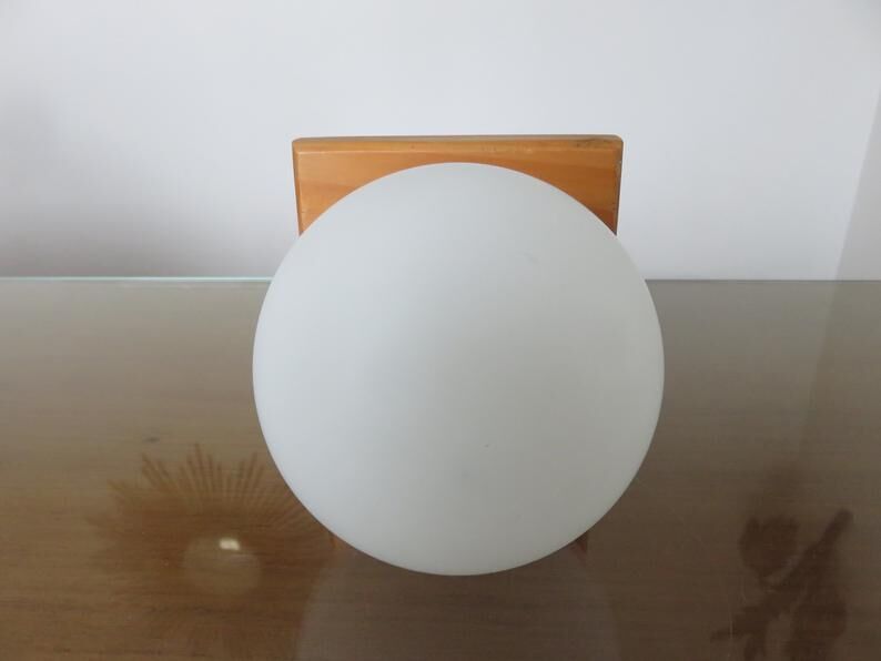Scandinavian wood and white opaline 70s