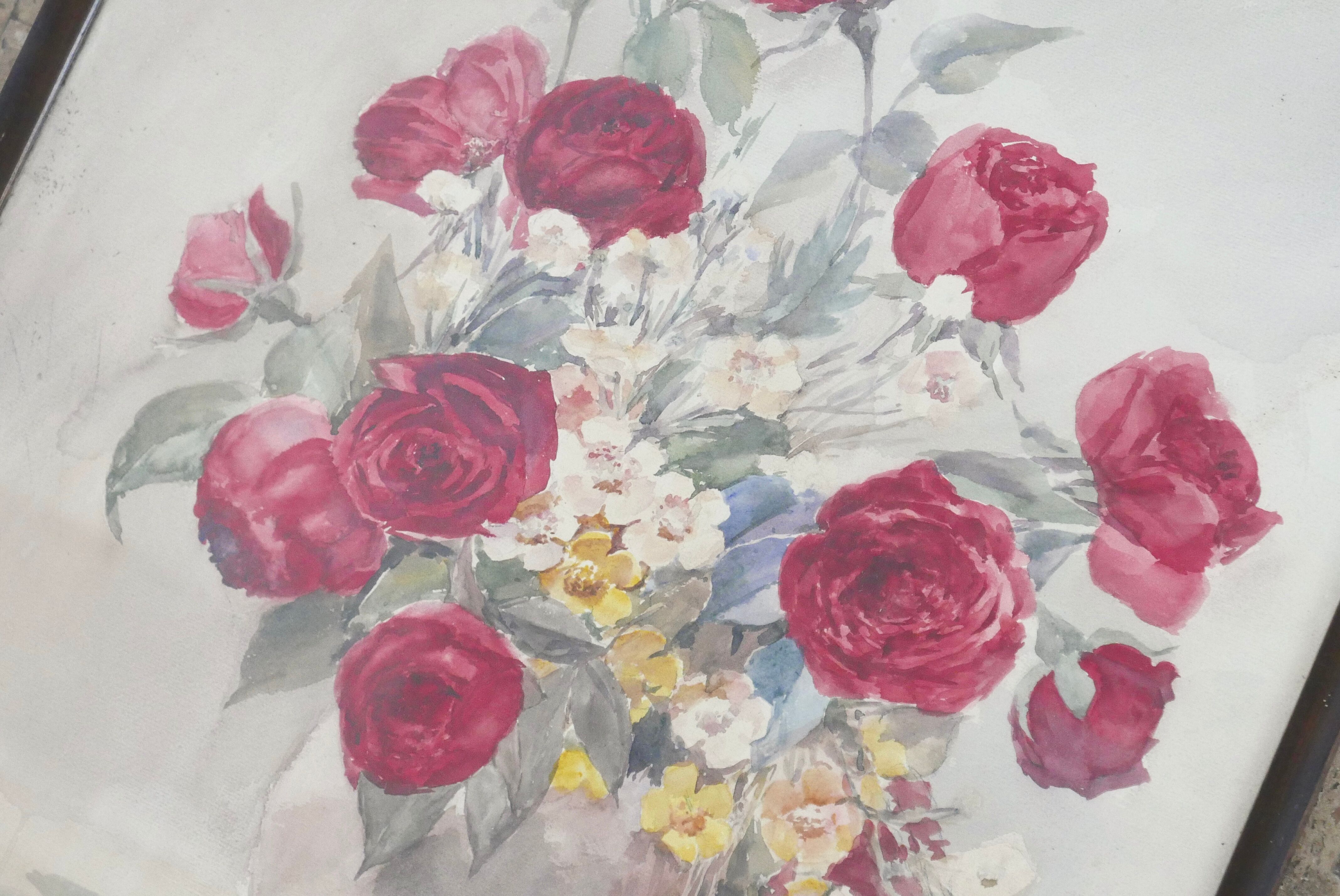 Painting, painting of a still life with bouquet of flowers, 1990s