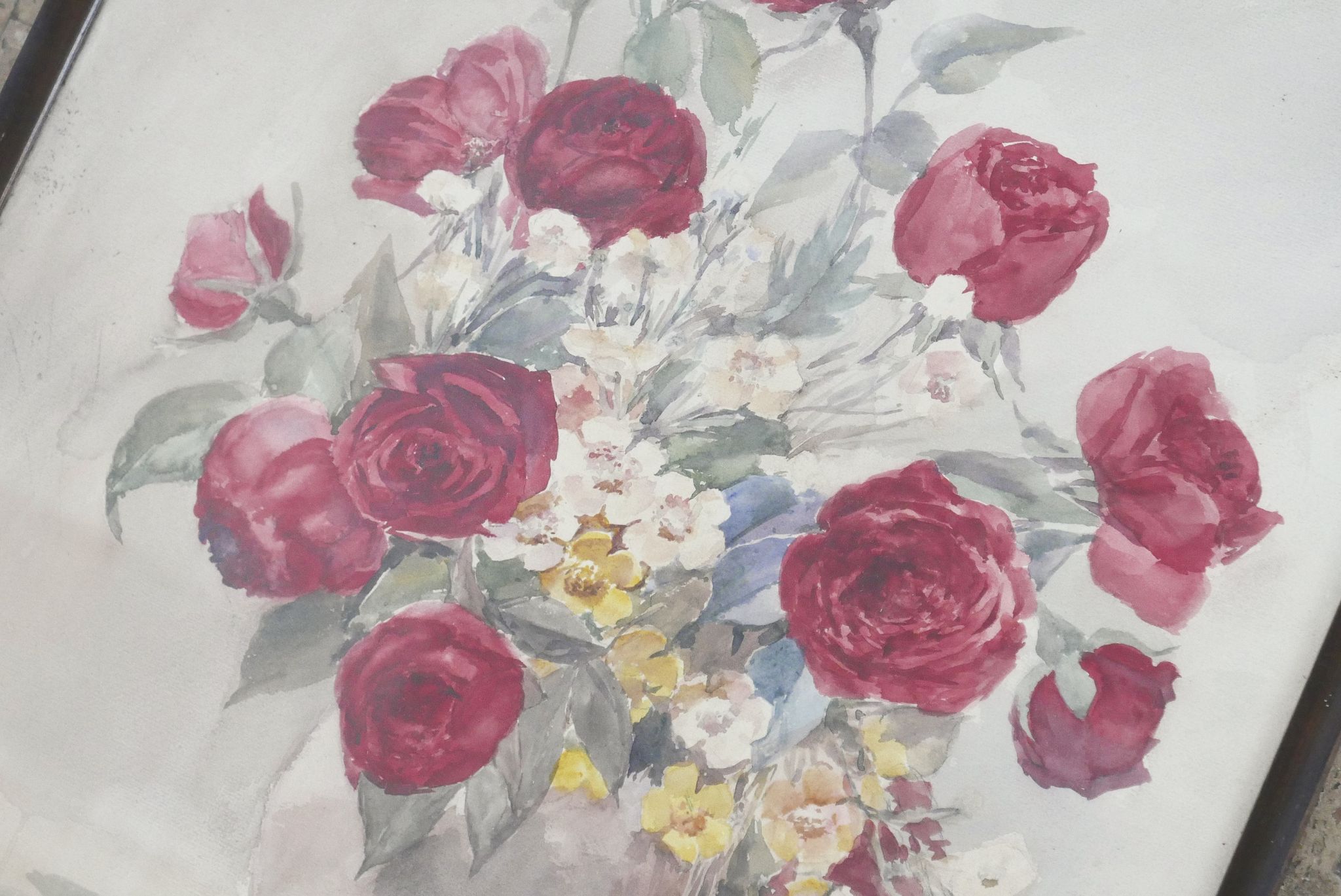 Tableau peinture d'une nature morte avec bouquet de fleurs, années30