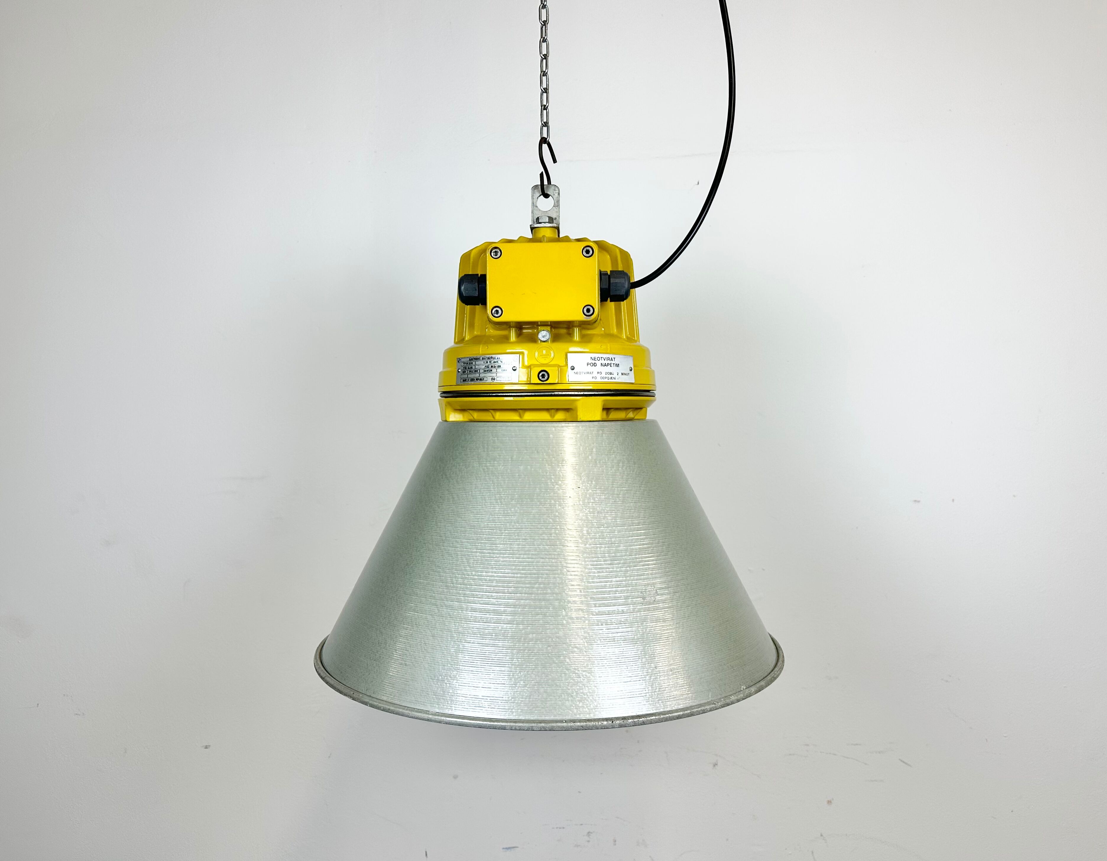 Yellow industrial explosion proof lamp with aluminium shade, 1990s