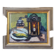 1959 Mid-Century Modern Swedish "Still Life With Lamp" Vintage Oil Painting, Framed