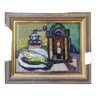 1959 Mid-Century Modern Swedish "Still Life With Lamp" Vintage Oil Painting, Framed