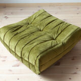 Armchair and pouffe Togo in green olive velvet model designed by Michel Ducaroy 1973