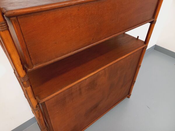 Bibliothèque, étagère en rotin, bois et cannage, années 70