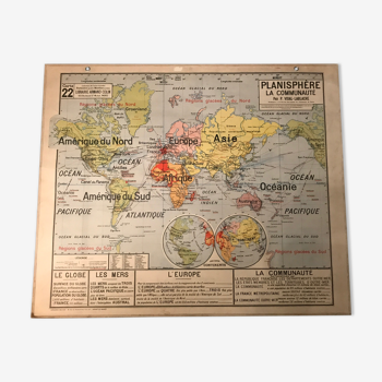 School planisphere Vidal-Lablache 1955 map