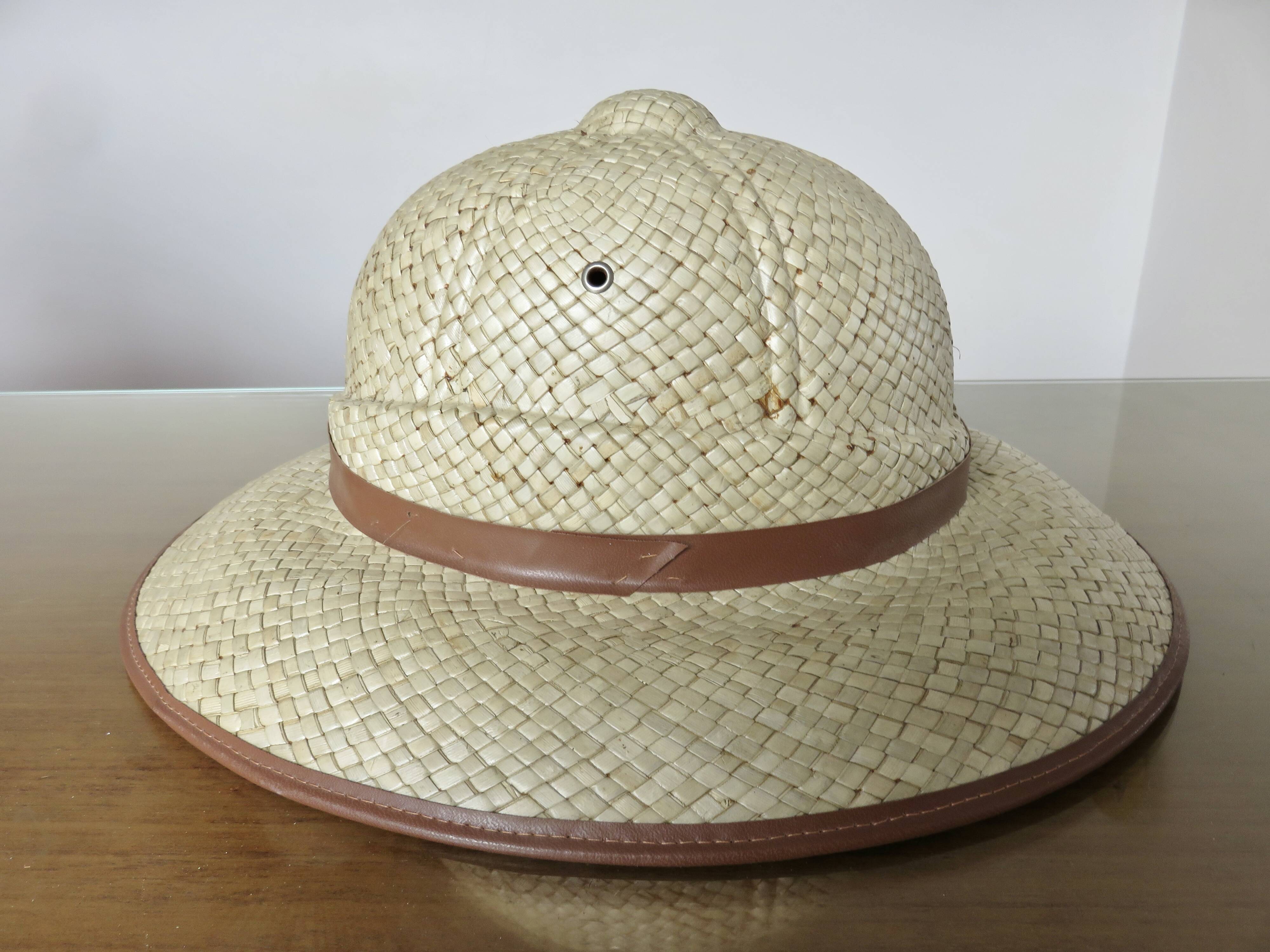 Hat, colonial helmet, wicker, wall decoration, 60s 70s