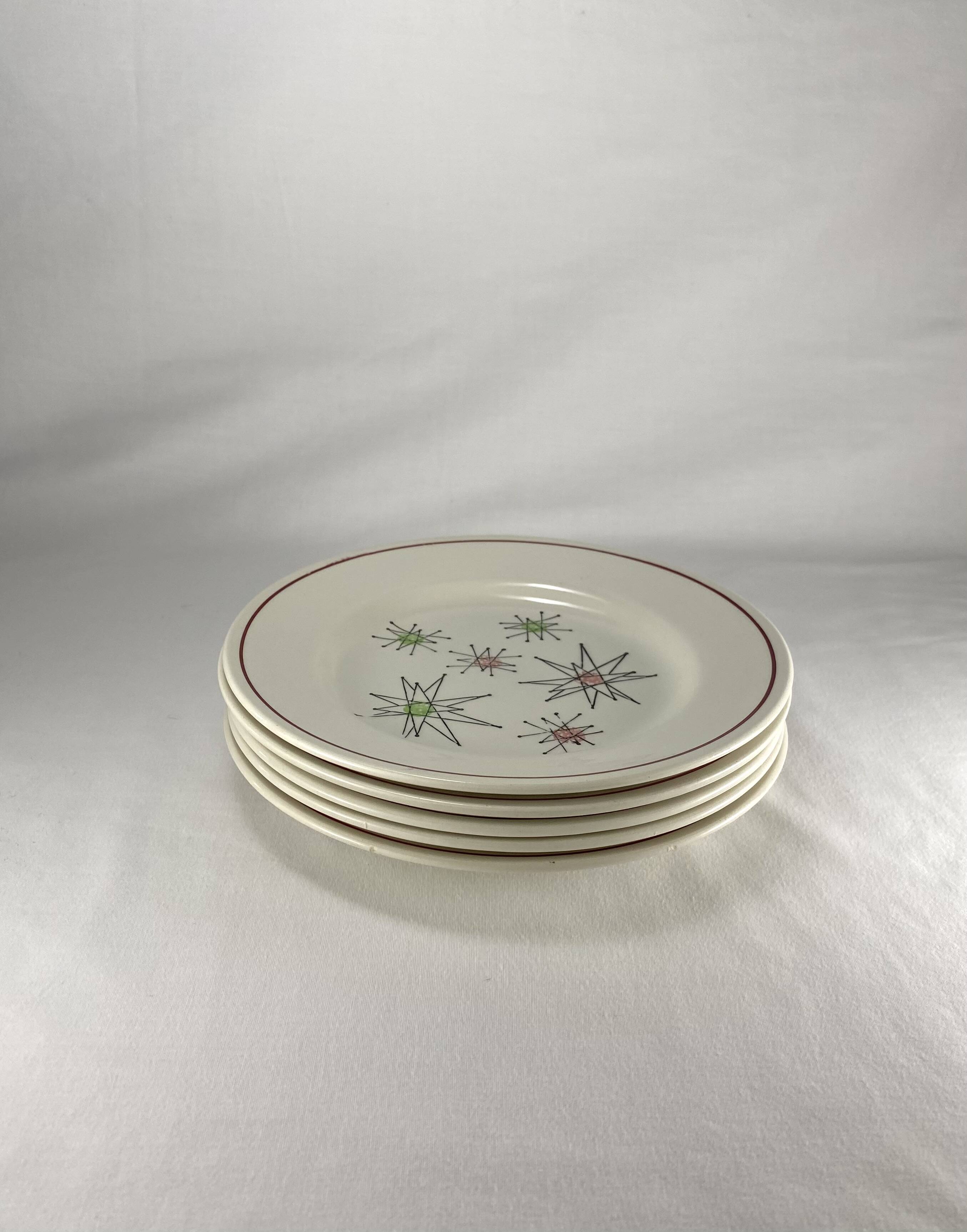 Ensemble de 5 assiettes à dessert vintage Gien des années 1950 avec motif Comètes