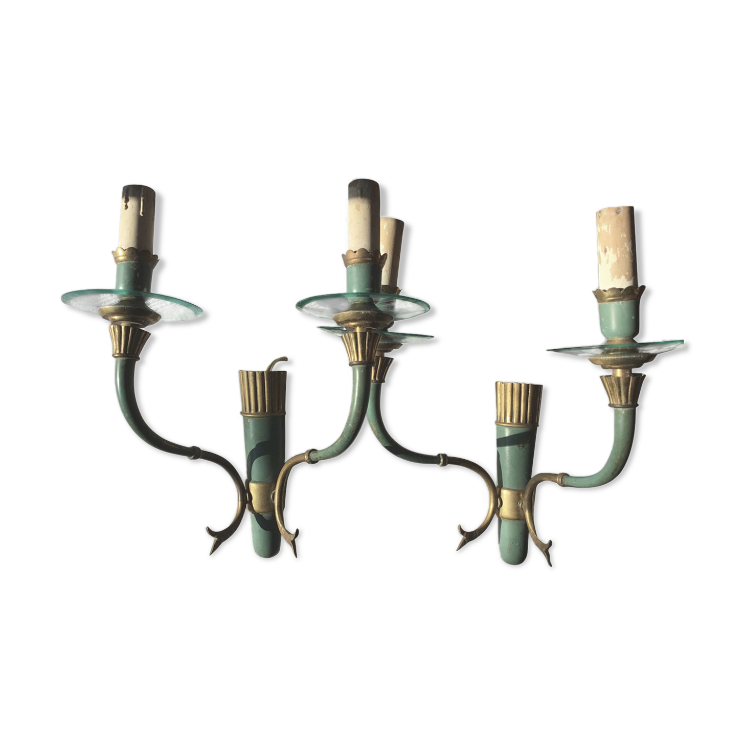 Brass and glass sconces