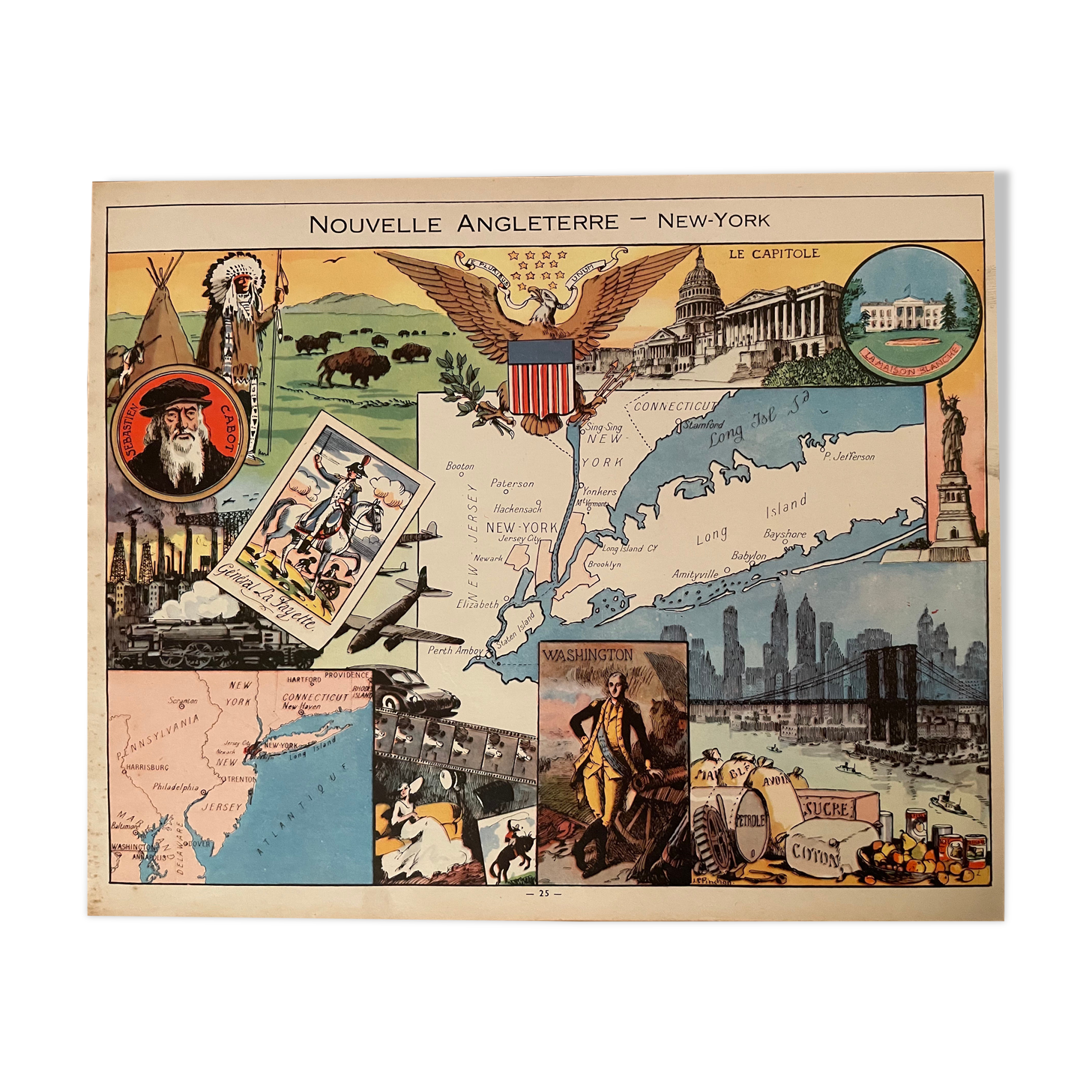 Affiche ancienne carte sur New York de 1948 - JP Pinchon