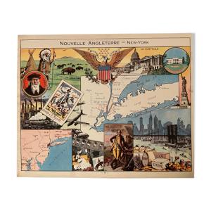 Affiche ancienne carte sur New