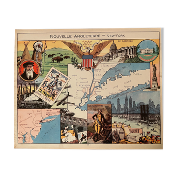 Affiche ancienne carte sur New York de 1948 - JP Pinchon