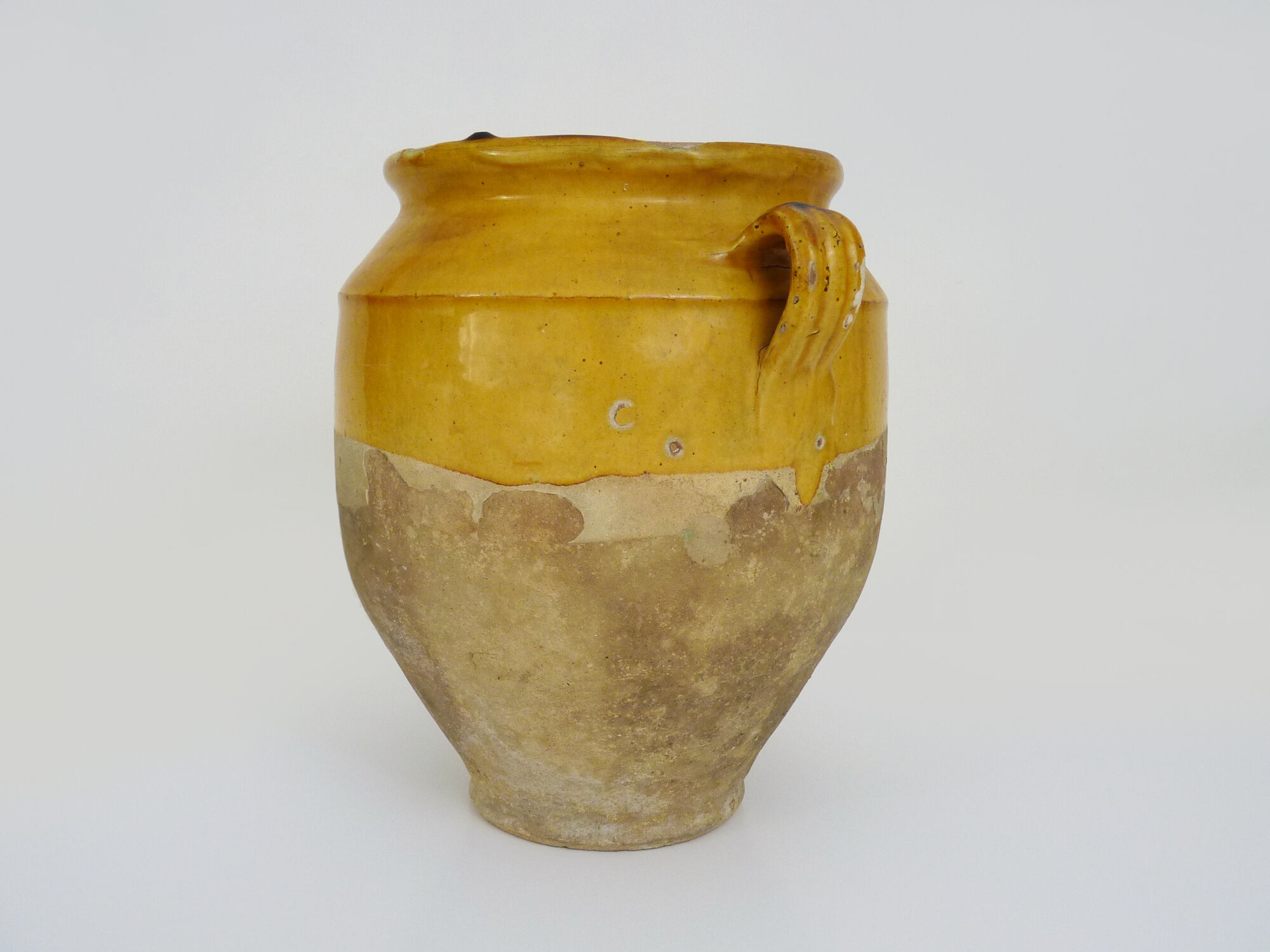 Glazed yellow confit pot, south west of France. Conservation pot. Pyrenees XIXth